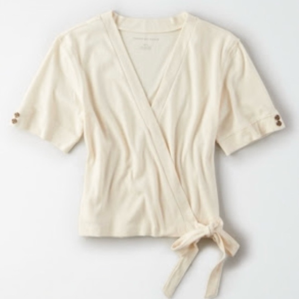 American Eagle Off-White Wrap Front Top - Picture 3 of 10